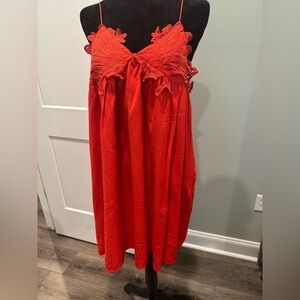 Marabelle Red Lace embroidered detail Dress open back